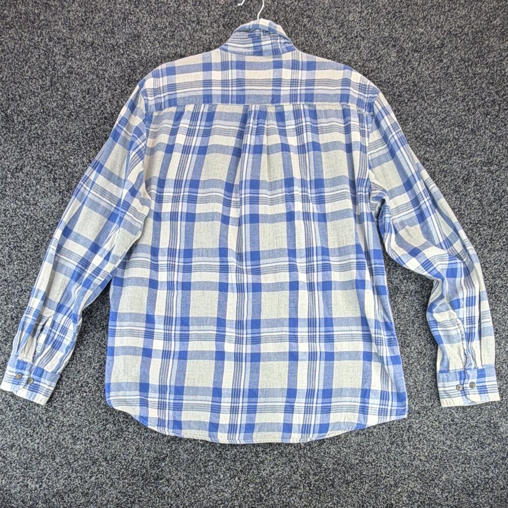 St Johns Bay Shirt Mens Large Blue Cream Plaid Flannel Long Sleeve Button Down - Picture 7 of 7